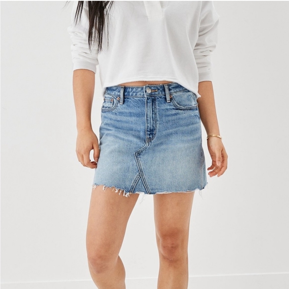 American Eagle Super Hi Rise A Line Denim Jean Mini Skirt 6/28 #74
